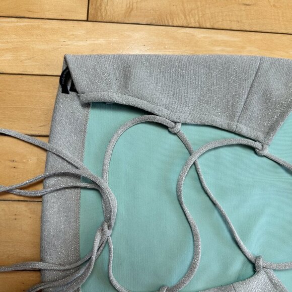 URBAN OUTFITTERS Sparkly Silver Strappy Lace Up Crop Top Size Small - Picture 6 of 7